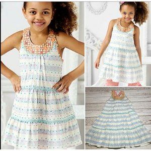 Matilda Jane Girls Happy & Free Dotted Sky Tank Dress Sz 4 Stripe Polka Dot